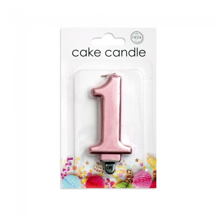 Свещ за торта номер 1, розово златиста, 7 см