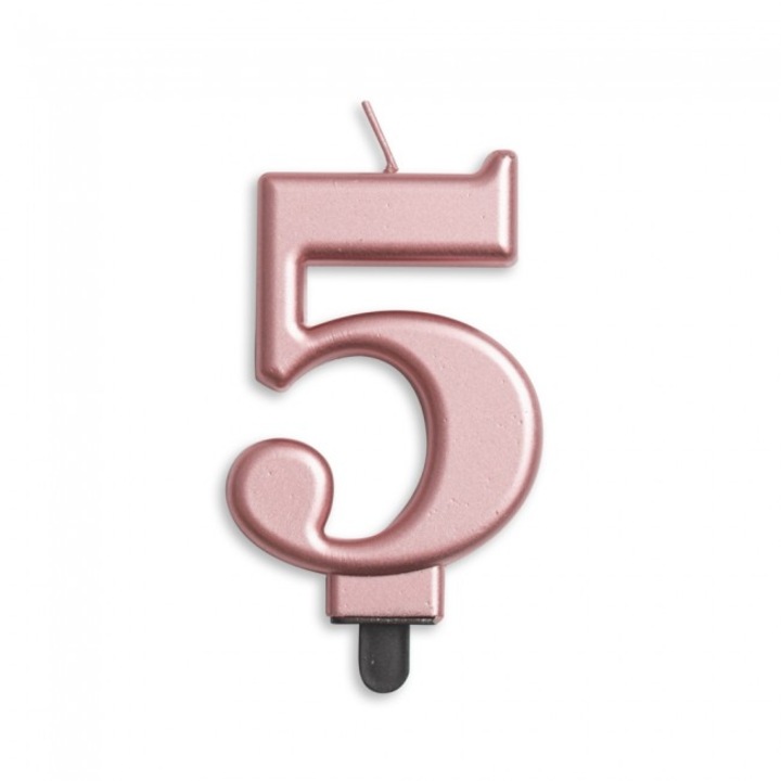 Свещ за юбилейна торта, номер 5, розово злато, 7 см