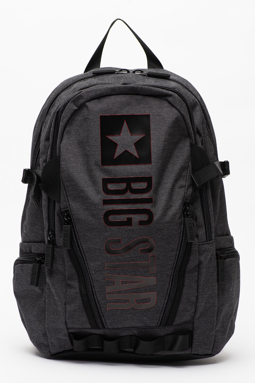 Big Star, Rucsac cu 4 buzunare exterioare, Gri inchis/Negru/Rosu