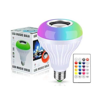 Bec Muzical Inteligent Led, cu Bluetooth, Telecomanda, Lumini colorate, Magphone Bec Muzical Inteligent Led, cu Bluetooth, Telecomanda, Lumini colorate, Magphone