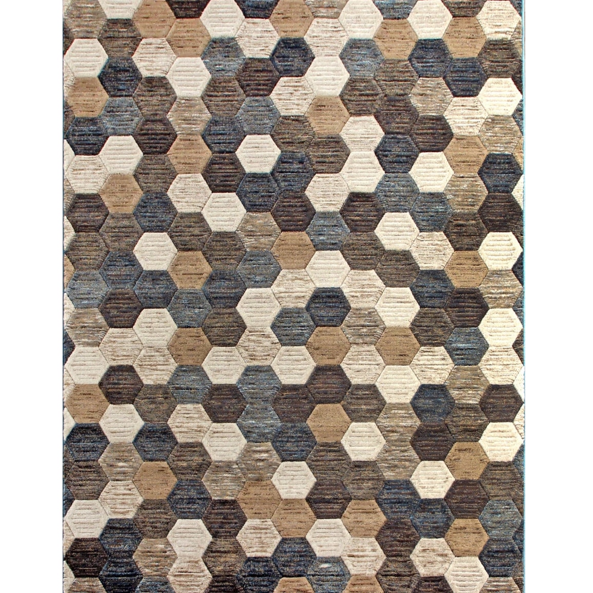 Covor Traversa OLLI Matrix design fagure bej-albastru, 60cm x 120cm, D579