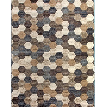 Covor Traversa OLLI Matrix design fagure bej-albastru, 60cm x 120cm, D579 Covor Traversa OLLI Matrix design fagure bej-albastru, 60cm x 120cm, D579