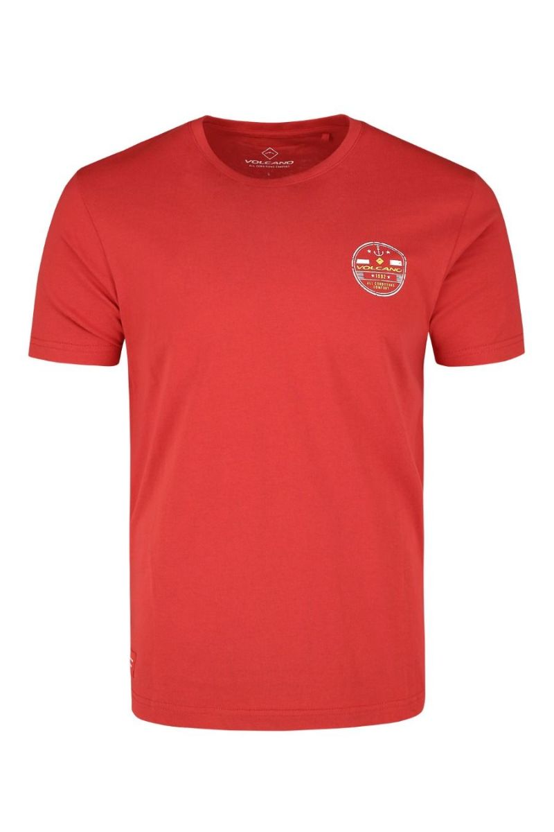 Tricou barbati, Volcano, M02148-S20 400, Sigla, Bumbac, Rosu