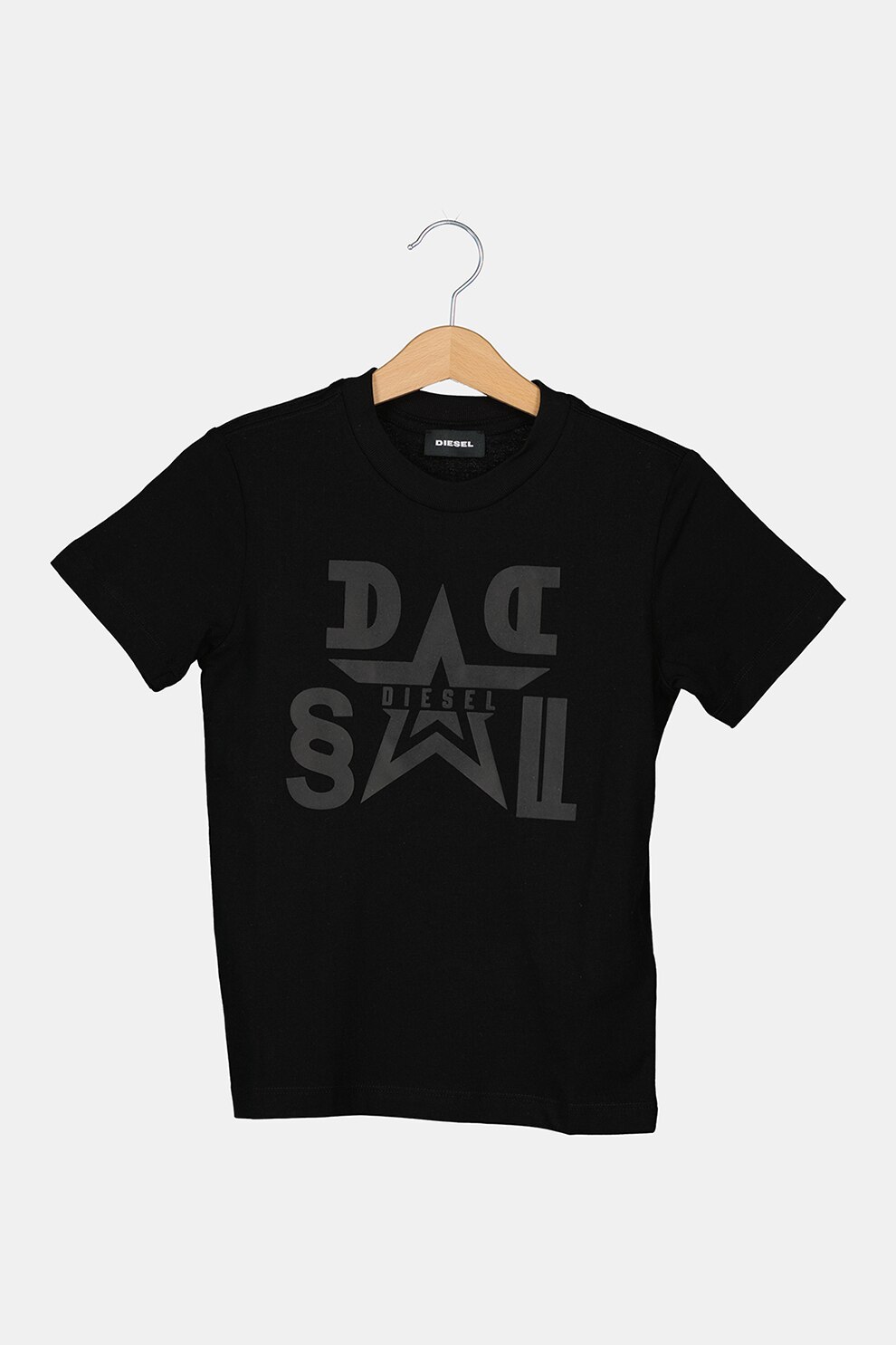 Diesel, Tricou cu imprimeu si decolteu la baza gatului, Negru, 132 CM