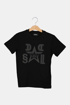 Diesel, Tricou cu imprimeu si decolteu la baza gatului, Negru, 132 CM Diesel, Tricou cu imprimeu si decolteu la baza gatului, Negru, 132 CM