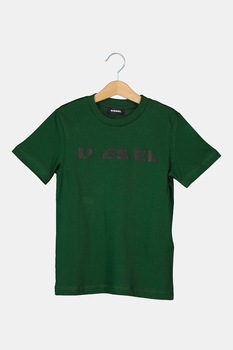 Diesel, Tricou de bumbac cu logo, Verde englez/Negru Diesel, Tricou de bumbac cu logo, Verde englez/Negru
