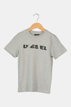 Diesel, Tricou de bumbac cu logo, Gri melange/Negru Diesel, Tricou de bumbac cu logo, Gri melange/Negru