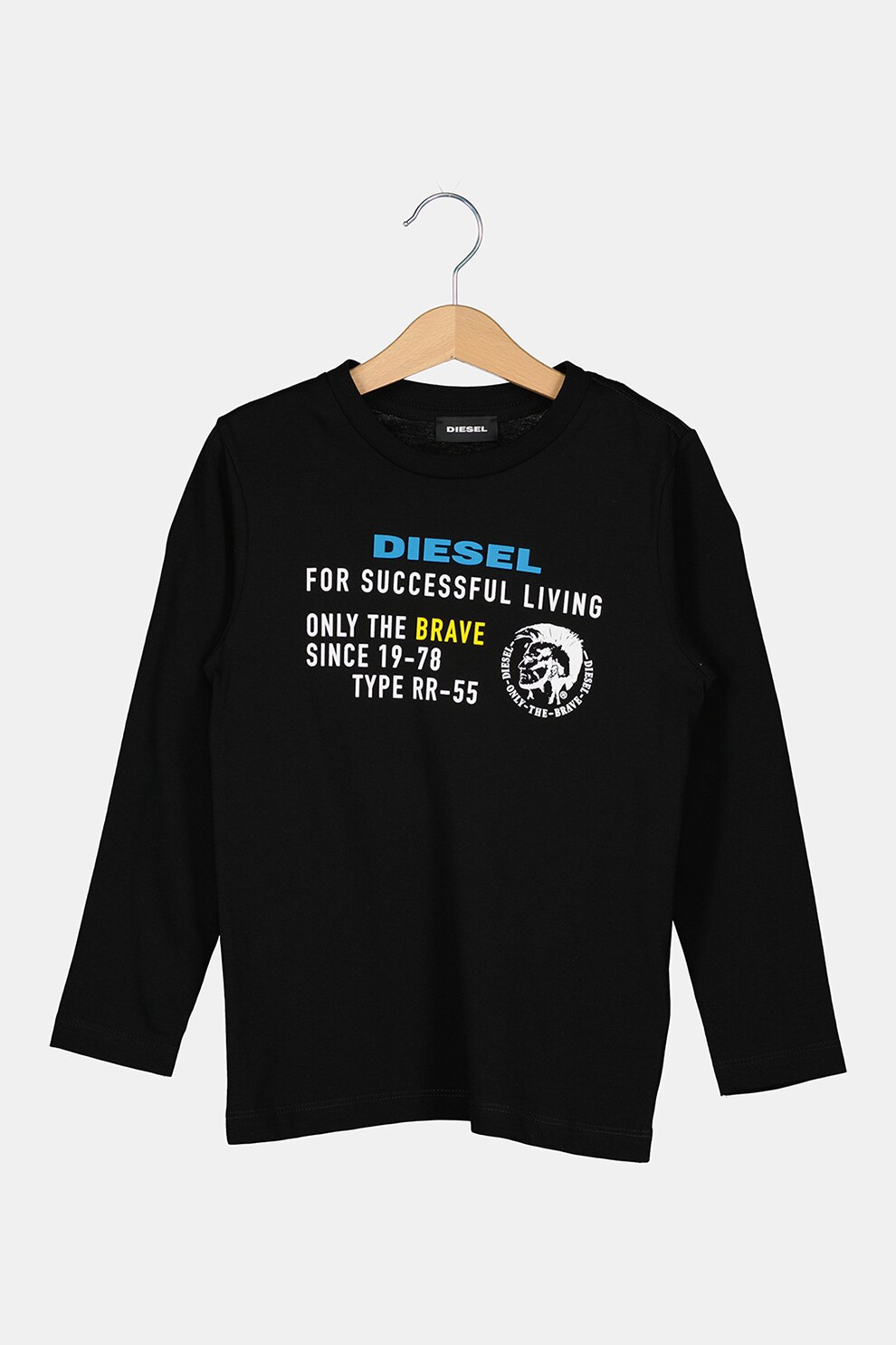 Diesel, Bluza cu logo si imprimeu text, Negru/Alb/Albastru, 144 CM