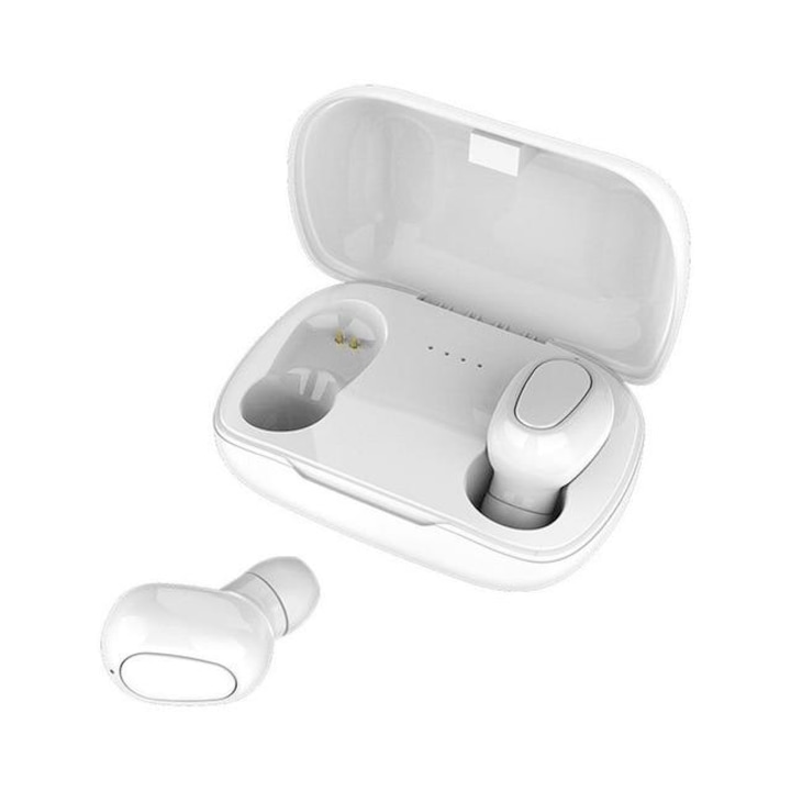 DacEnergy fejhallgató, vezeték nélküli, Bluetooth 5.0, IPX5 vízálló, beépített mikrofon, hangerő szabályzó, fehér