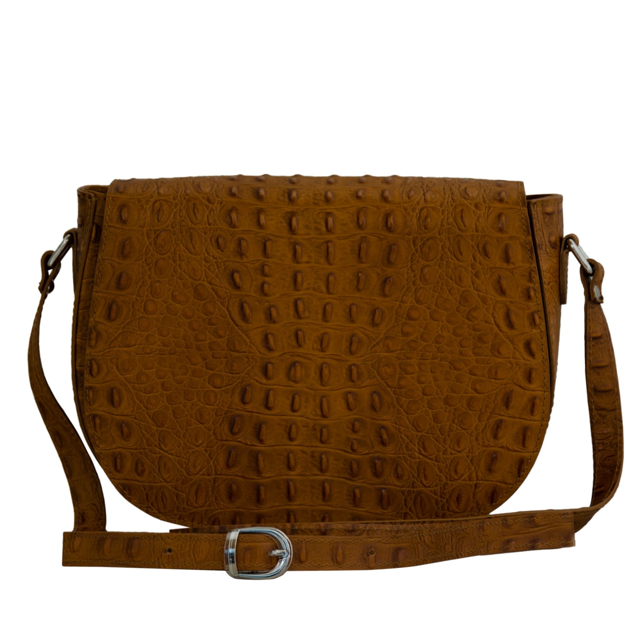 Geanta de dama tip postas din piele naturala Eva Bags, Lisa croco 2 cuoio