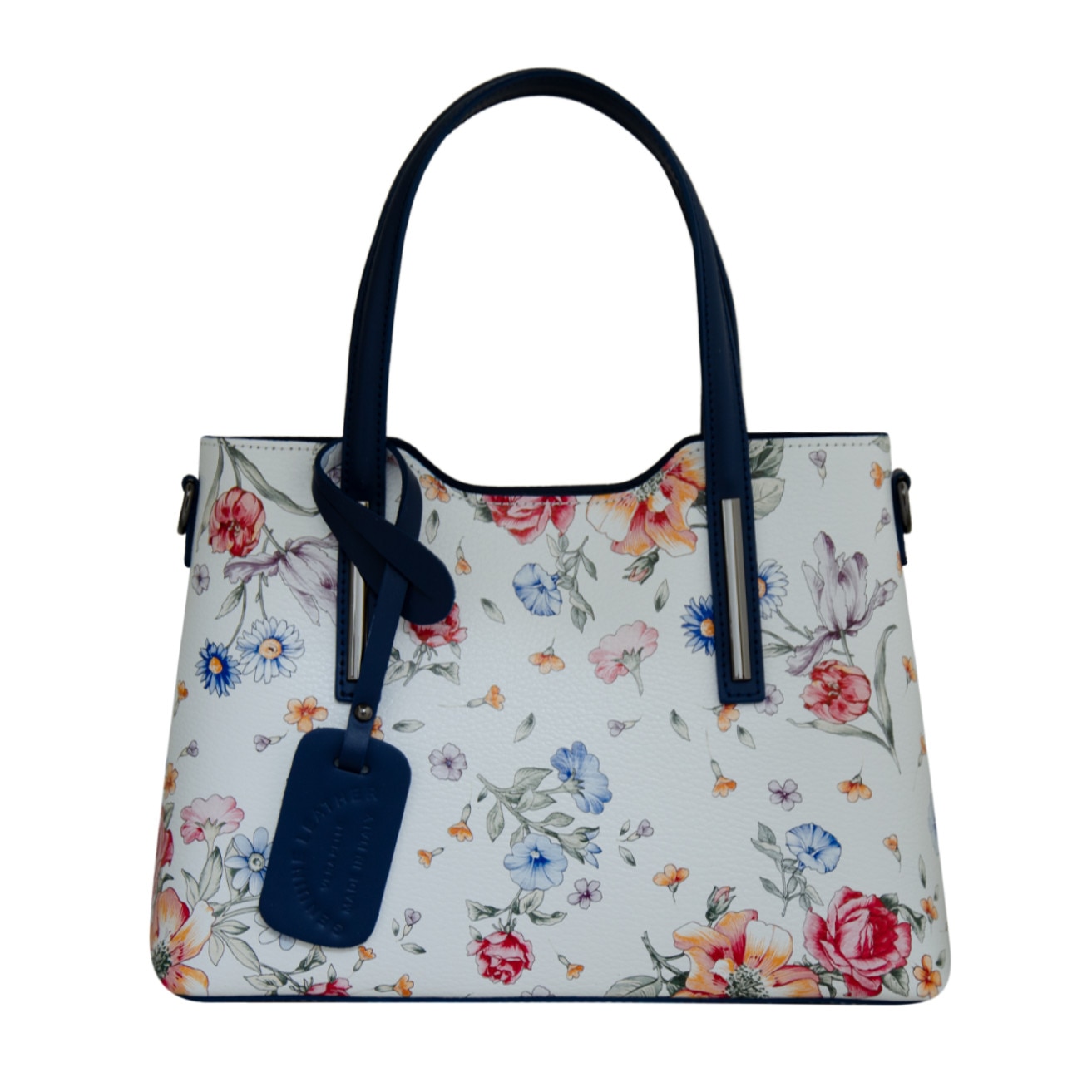 Geanta de dama din piele naturala Eva Bags, Pipa 7 floral cu albastru