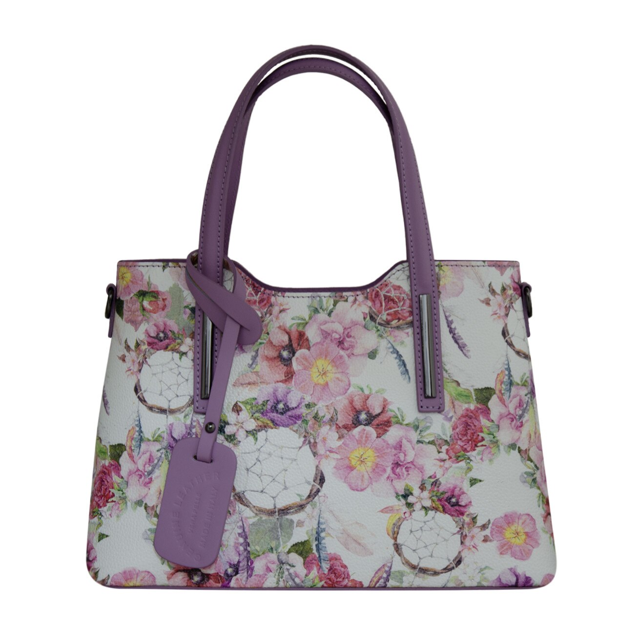 Geanta de dama din piele naturala Eva Bags, Pipa 6 floral multicolor lila