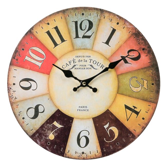 Ceas colorat pentru perete, design vintage, Cafe De La Tour, 34 cm diametru, Nebunici