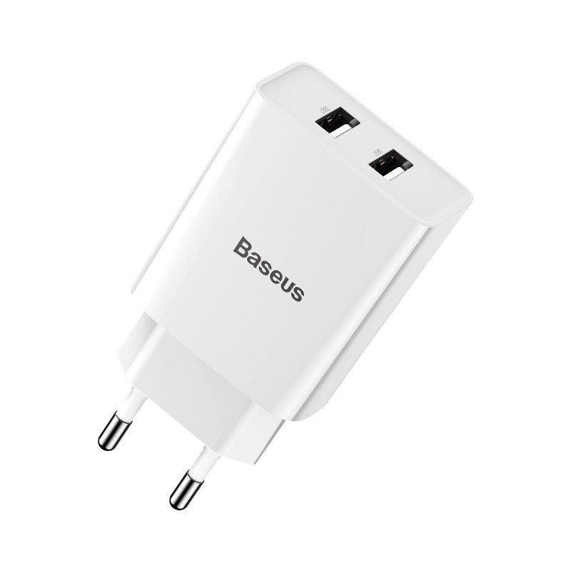 Incarcator retea Baseus, Speed Mini Dual U, 2 x USB, 10.5W, White