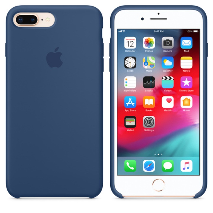 Husa telefon spate, Silicon, pentru Apple, compatibil cu iPhone 7/8 Plus, Albastru inchis