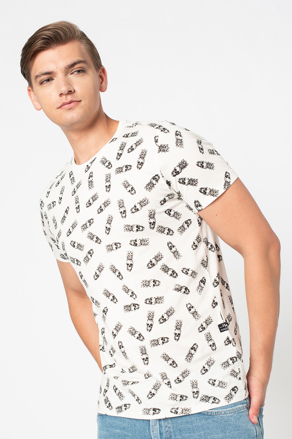Haily's, Tricou cu model cu cranii Marco, Alb/Negru, XL