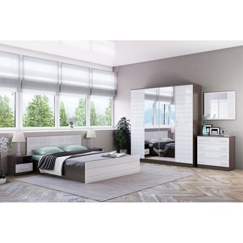 Set mobila dormitor Afina,MDF, Culoare alb si wenge ,1x Pat 2x Noptiere 1x comoda 1x sifonier Set mobila dormitor Afina,MDF, Culoare alb si wenge ,1x Pat 2x Noptiere 1x comoda 1x sifonier