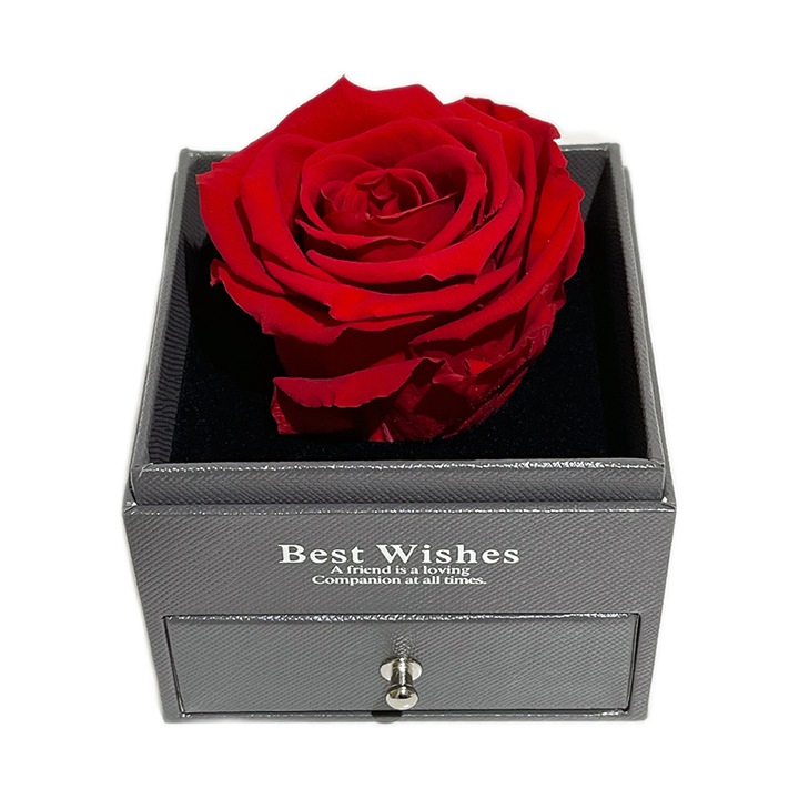 Trandafir Criogenat rosu XL Gardinea Domain in cutie tip sertar, 9x9x10.5 cm, punga cadou