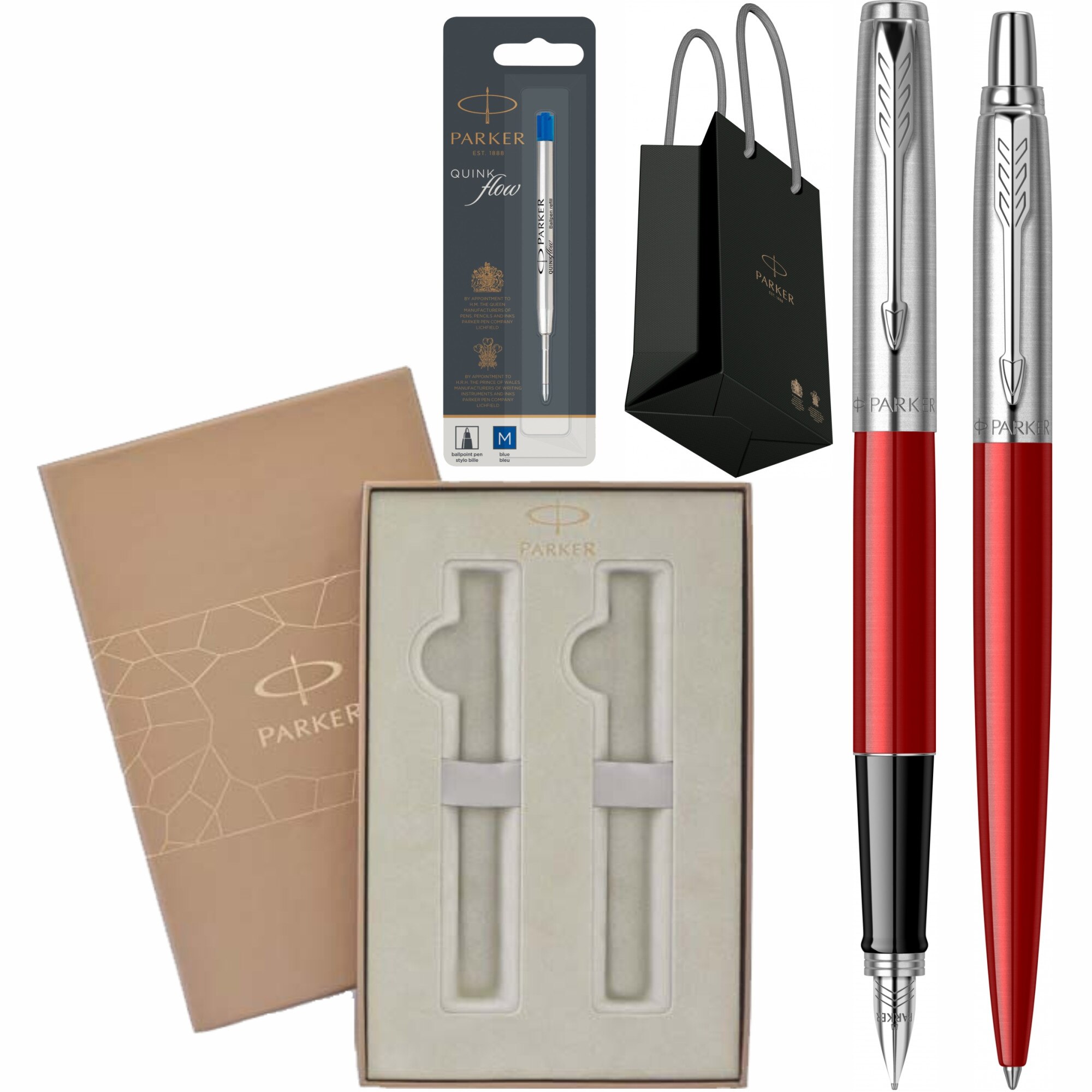 Set Parker Personalizat prin Gravura Laser Stilou Pix Jotter Royal Kensington Red CT cu rezerva mina pix in cutie Premium Duo si punga