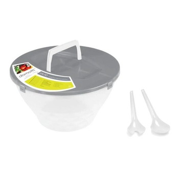 Bol pentru salata Domotti 5l, 27x27x15cm cu tacamuri gri Salad Bol pentru salata Domotti 5l, 27x27x15cm cu tacamuri gri Salad