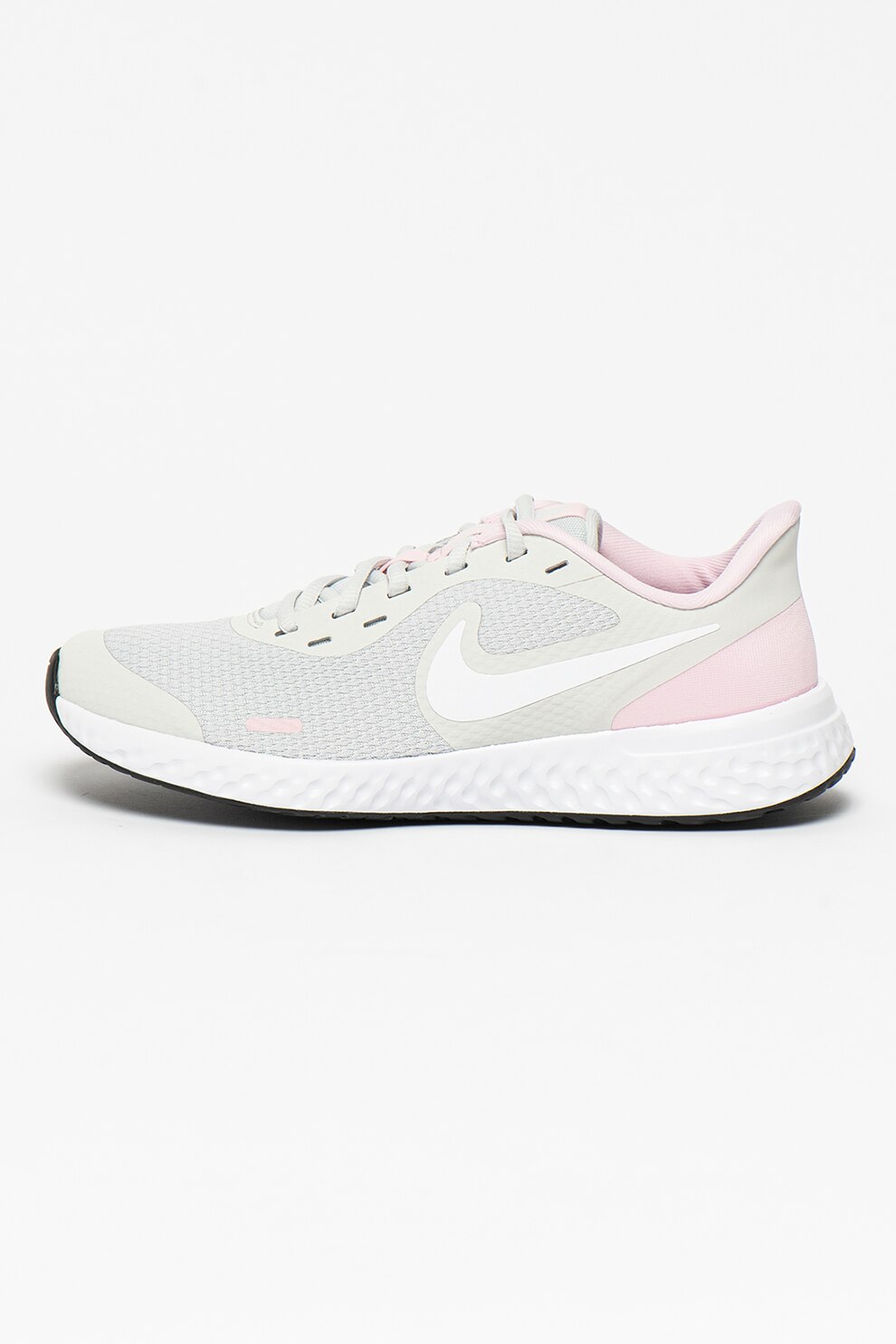 Nike, Pantofi cu imprimeu logo pentru alergare Revolution 5, Gri inchis/roz pastel