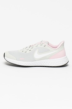 Nike, Pantofi cu imprimeu logo pentru alergare Revolution 5, Gri inchis/roz pastel Nike, Pantofi cu imprimeu logo pentru alergare Revolution 5, Gri inchis/roz pastel