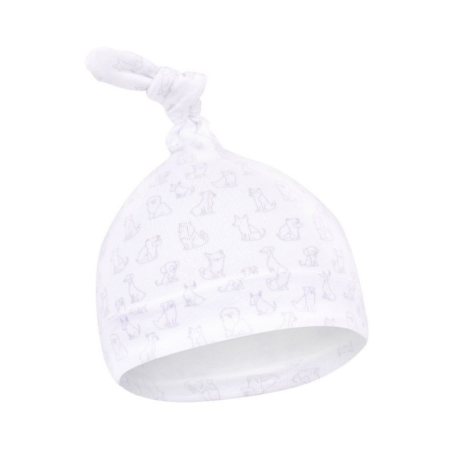 Caciulita - Lolek, Alb, Cu model, Bumbac, Baieti, Alb, Nou nascut