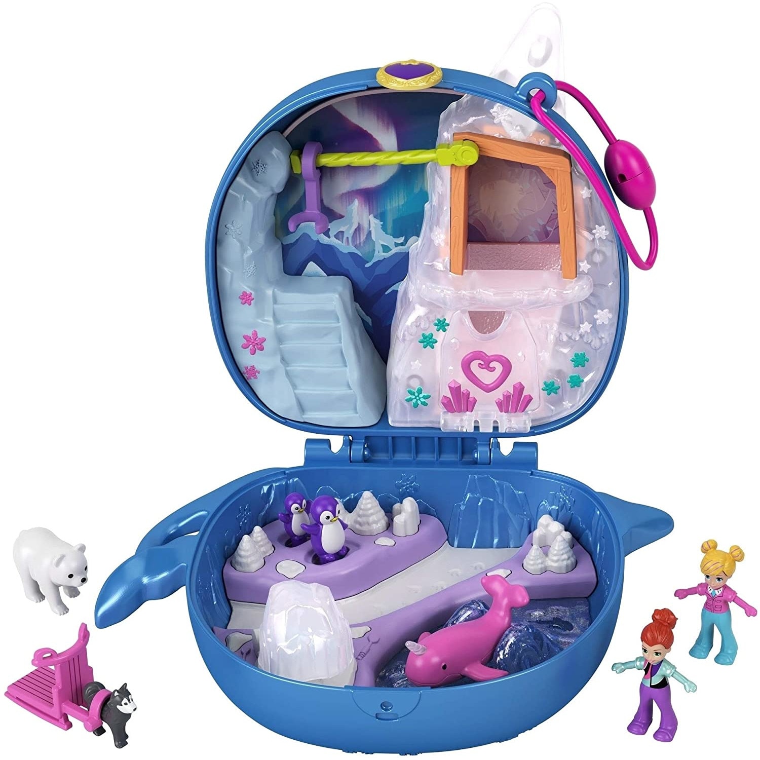 Set de joaca Polly Pocket, Aventura polara, cu 2 papusi, in forma de narval