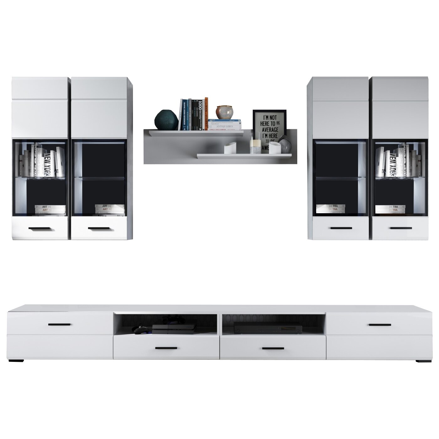 Set living York, 280x46x200cm, alb lucios