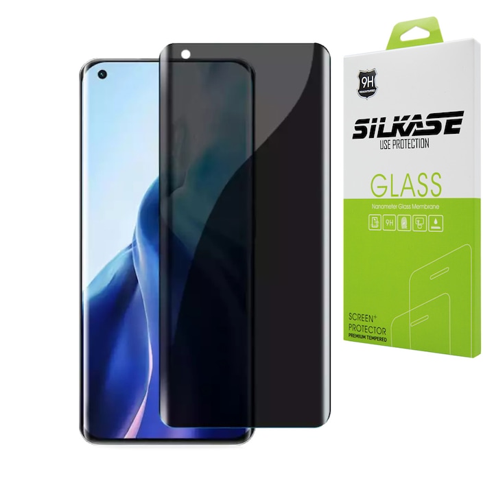 SILKASE UV adatvédelmi üvegfólia Xiaomi Mi 11 Pro készülékhez, FullGlue, FullCover, edzett üveg 9H, fekete