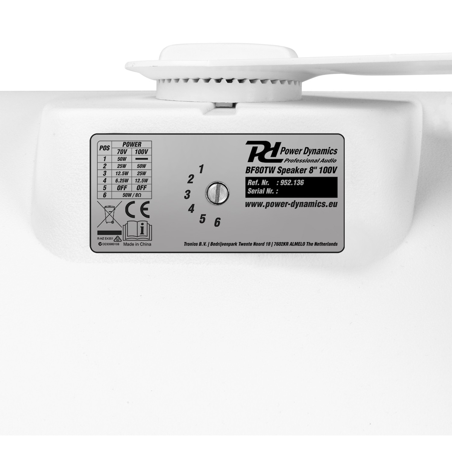 Boxa de interior/exterior, 100V, 50W RMS, IPX5, alb, Power Dynamics BF80TW