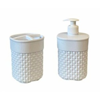 Set baie Elegant format din dispenser sapun si suport periute dinti, alb, 2 buc Set baie Elegant format din dispenser sapun si suport periute dinti, alb, 2 buc
