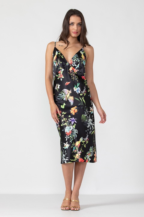 En Privé, Neglijeu din matase cu bretele incrucisate Ivy, Verde/Negru/Albastru aquamarin