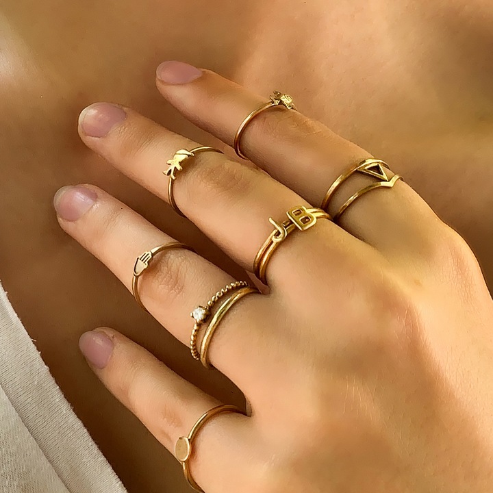 Inel in V, Grata, Aur 14 K, Marime la alegere