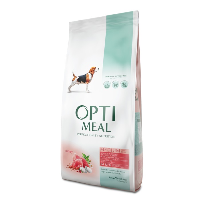 Hrana uscata completa Optimeal pentru caini adulti de talie medie - Curcan, 20 kg