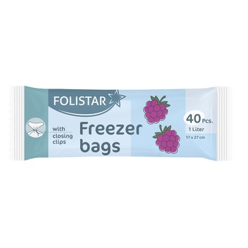Pungi pentru congelator 1 Litru, 27cm x 17cm, Folistar, 40 buc Pungi pentru congelator 1 Litru, 27cm x 17cm, Folistar, 40 buc
