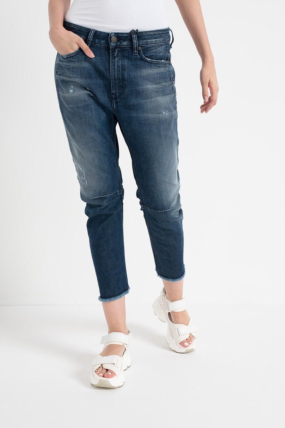 Diesel, Blugi crop cu croiala conica Fayza, Bleumarin, W27-L30