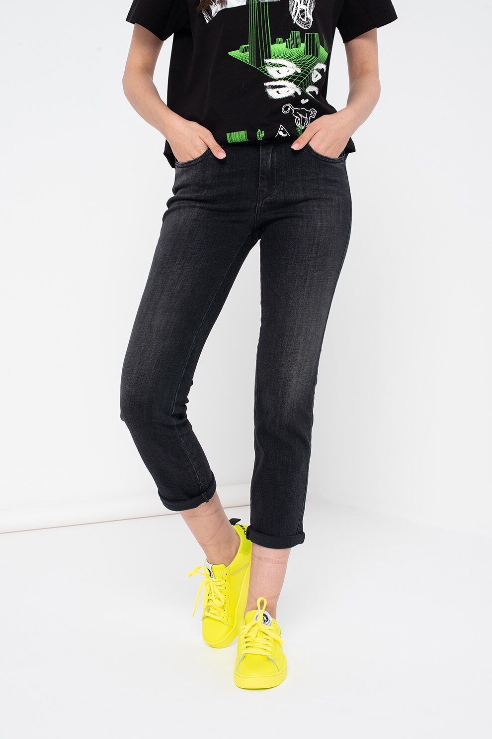 Diesel, Blugi slim fit Sandy, Negru stins, W28-L30