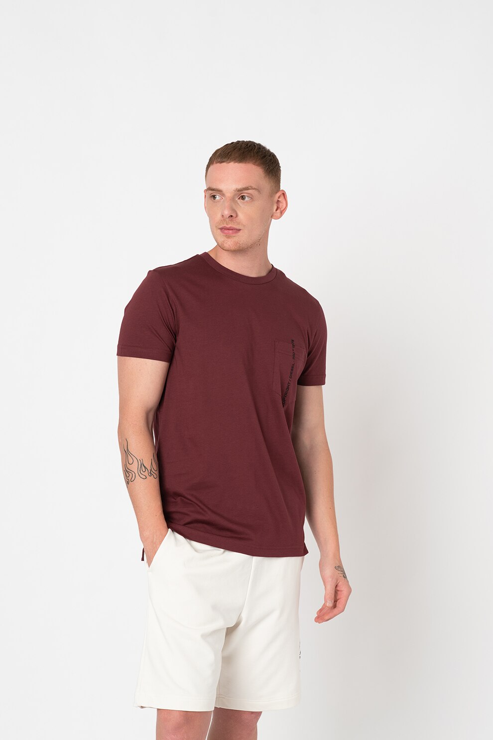 Diesel, Tricou cu buzunar pe piept Rubin, Rosu Bordeaux