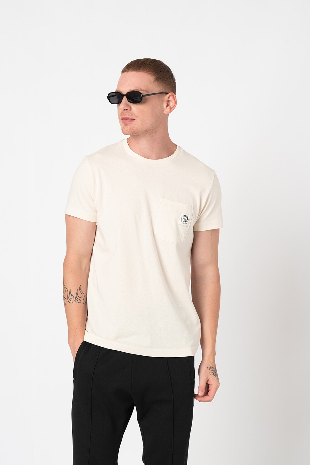 Diesel, Tricou slim fit cu buzunar pe piept T-Worky-Mohi, Crem