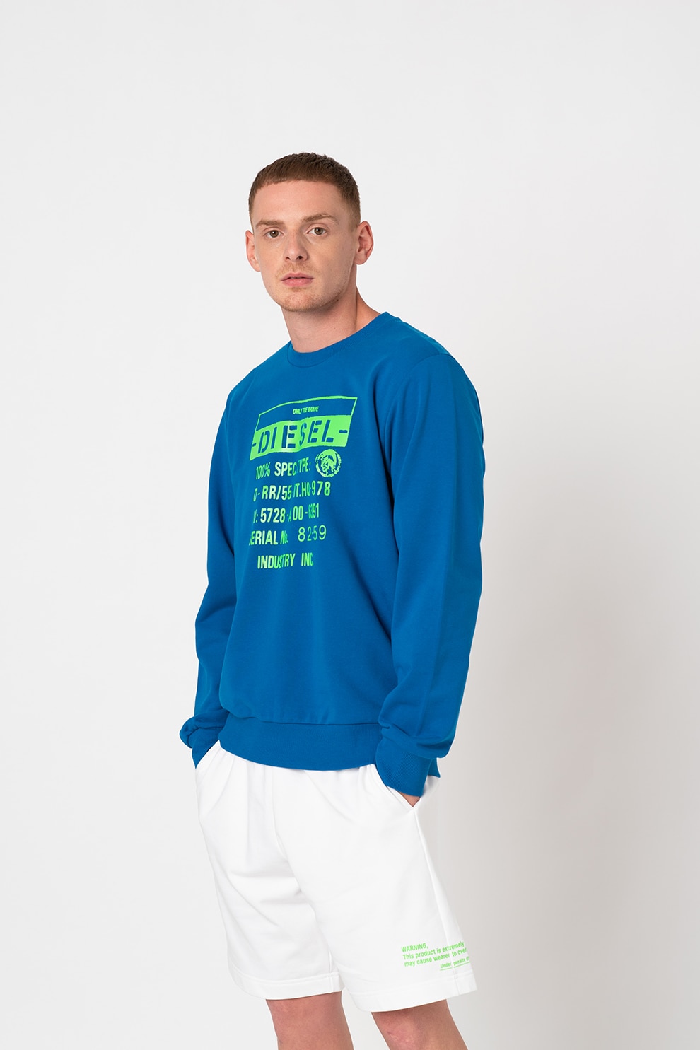 Diesel, Bluza sport cu imprimeu logo S-Girk, Albastru royal/Verde lime