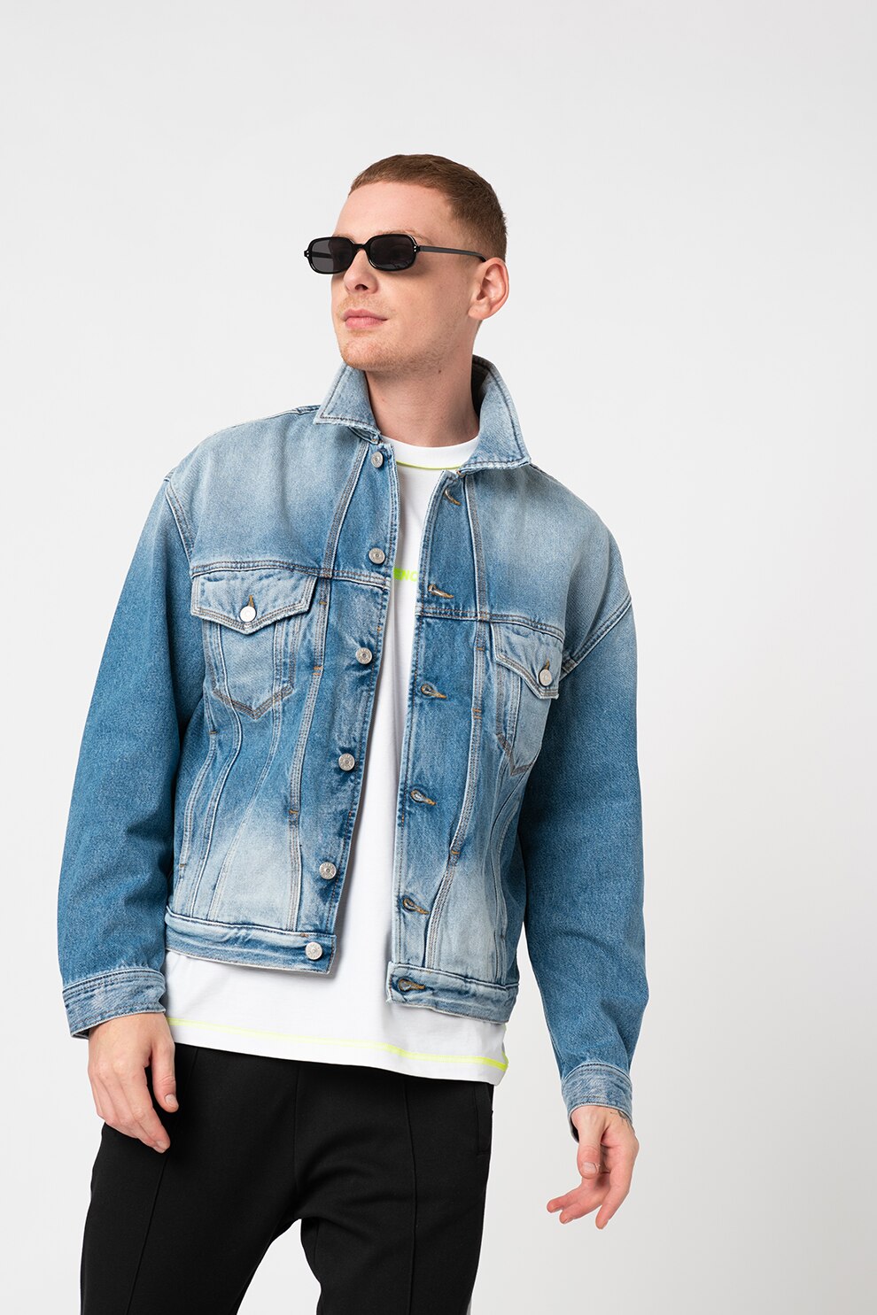 Diesel, Jacheta de denim cu aspect decolorat D-Bristy, Albastru deschis