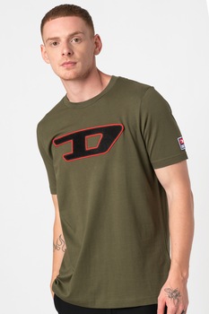 Diesel, Tricou cu aplicatie logo brodata Just Division, Verde militar/Negru/Rosu Diesel, Tricou cu aplicatie logo brodata Just Division, Verde militar/Negru/Rosu