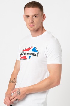 Diesel, Tricou de bumbac cu logo Diegos, Alb optic/Negru/Rosu, XL Diesel, Tricou de bumbac cu logo Diegos, Alb optic/Negru/Rosu, XL