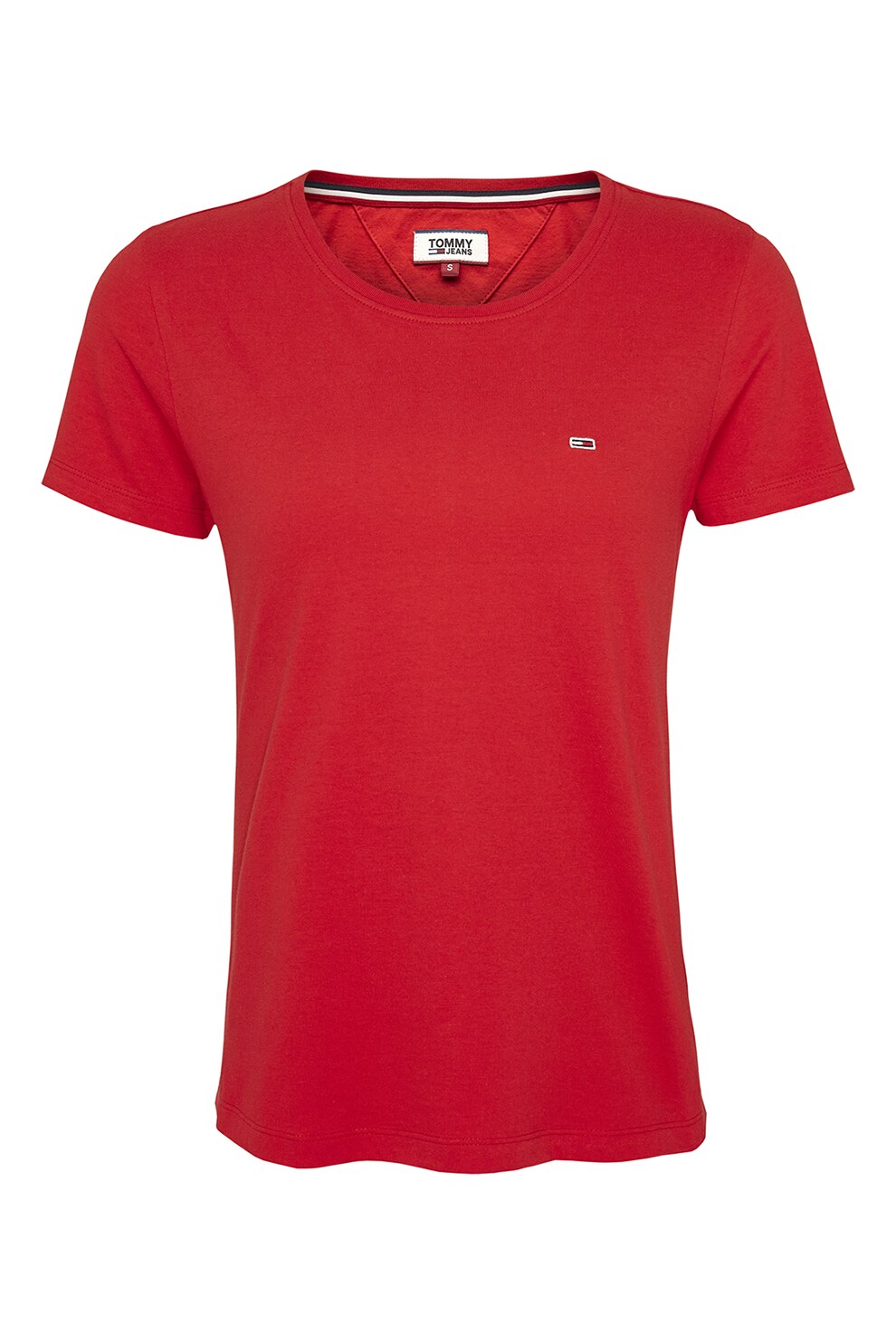 Tommy Jeans, Tricou de bumbac organic cu logo discret brodat, Rosu inchis