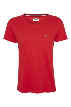 Tommy Jeans, Tricou de bumbac organic cu logo discret brodat, Rosu inchis Tommy Jeans, Tricou de bumbac organic cu logo discret brodat, Rosu inchis