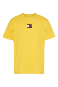 Tommy Jeans, Tricou de bumbac organic cu aplicatie logo, Galben sofran Tommy Jeans, Tricou de bumbac organic cu aplicatie logo, Galben sofran