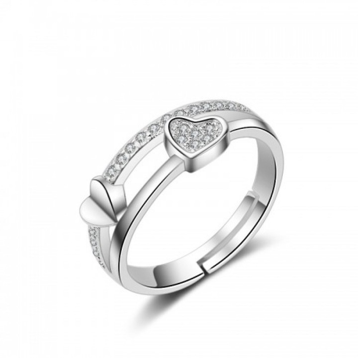 MePrecious Ezüst eljegyzési gyűrű, két dobogó szív, Swarovski elemekkel