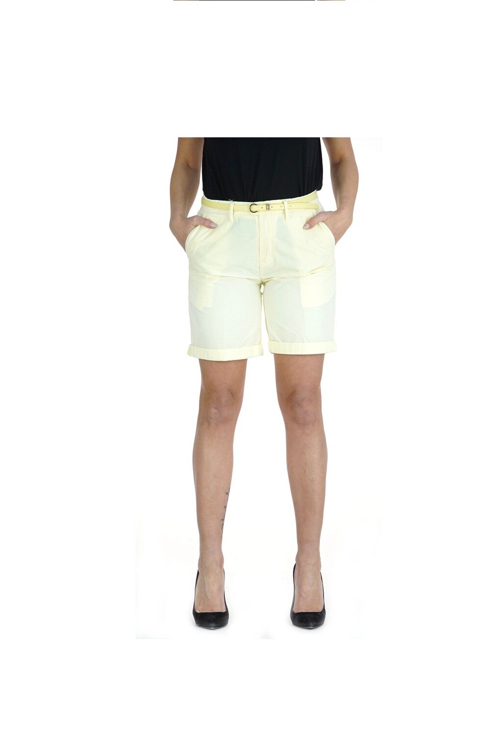 Pantalon scurti cu talie medie si curea, Guess