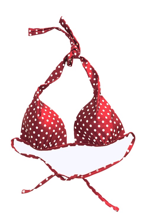 Дамски бански - горна част La Redoute DSW-21-24 b5782, С твърди чашки, С връзки, Дизайн на точки, Тъмночервен, S